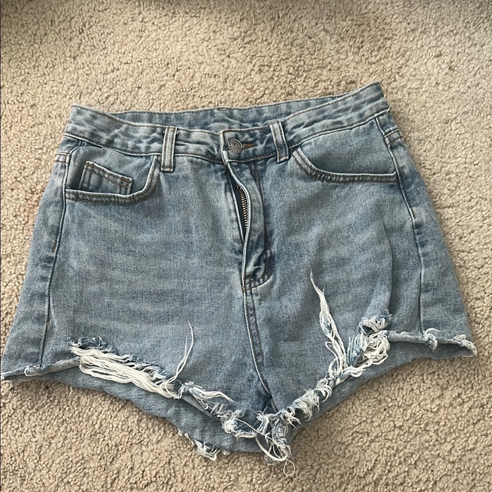 SHEIN Blue Jean Shorts High-Waisted Distressed